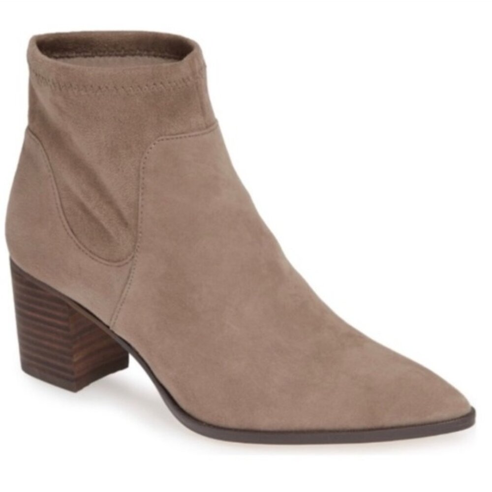 Sole Society Dawnina Stretch Taupe Suede Heeled Bootie